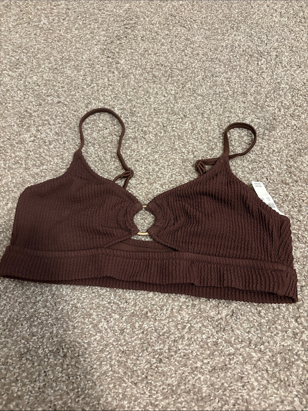 aerie Textured Brown Bikini Top